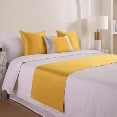 Imagem de HSTANGKY Cachecóis de cama de corredor de cama, colchas lisas, tiras anti-sujidade, simples, de alta qualidade, decoração de cama de hotel, quarto, cama para solteiro, queen, tamanho king, amarelo||50