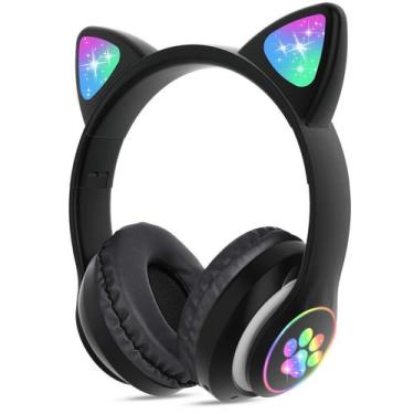 Imagem de Fones de ouvido sem fio TCJJ Cat Ear LED Bluetooth com microfone preto