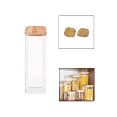 Imagem de Pote Vidro Borossilicato 2000ml Quadrado Grande Tampa Bambu - Allmix