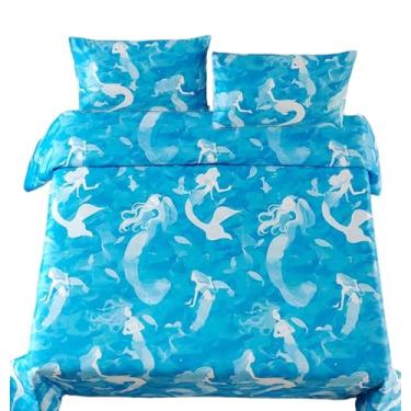 Imagem de SDY Conjunto de edredom queen de sereia com 3 peças, princesa com cauda de bule para meninas, crianças, meninos e adolescentes, inclui 1 edredom (228 x 228 cm) + 2 fronhas (51 x 76 cm)