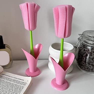 Imagem de Acouto Brush de Esponja Premium 2PCS Com Alça para Facilitar o Uso Em Canecas de café, Garrafas e Garrafas (Rosa)