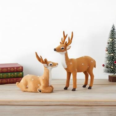 Imagem de SunArtHome 2 peças de estátuas de cervo sika, enfeites de escultura de veado, decorações de mesa de Natal