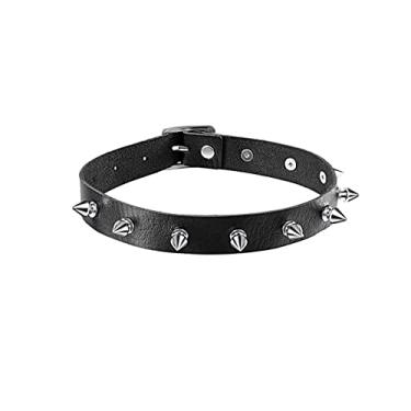 Imagem de Colar gargantilha de couro sintético punk para mulheres, gótico cravejado, rebite, gargantilha com pontas ajustáveis, bijuteria de fantasia de Halloween, Couro