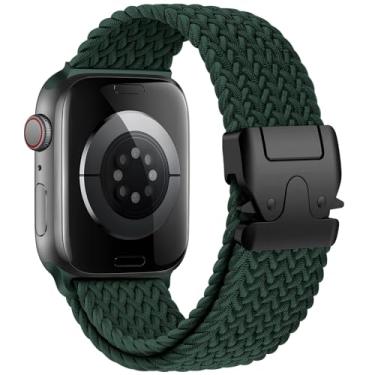Imagem de Pulseira Trançada de Nylon Estilo Militar Compatível com Apple Watch Ultra 49mm, Series 10/9/8/7/6/5/SE – Correia Ajustável Parachute Strap 41mm 42mm 44mm 45mm 46mm (Ink green, 42 44 45 49 S10-46mm)