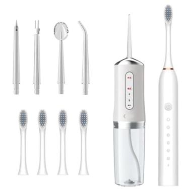 Imagem de Irrigador Oral Limpeza Profunda Jato D àgua Supersônico 3 Modos Diferentes Recarregável Usb Bivolt Limpador de Dentes Sem Fio Dental Tanque de 300ML 4 Modos de Limpeza e uma escova eletrica de agradoc com 4 modos de escovar.