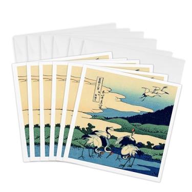 Imagem de 3dRose Umegawa Sagami Province Hokusai - belas artes japonesas - guindastes clássicos de pássaros ukiyoe japoneses - Cartões comemorativos, 15 x 15 cm, conjunto de 6 (gc_162565_1)