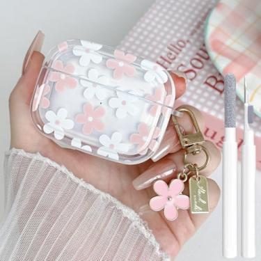 Imagem de Olytop Capa para Airpods Pro 2ª/1ª geração transparente, TPU macio Flower Air Pods Pro 2ª geração, capa protetora para meninas e mulheres com chaveiro floral para iPod Pro 2/1 geração 2023/2022/2019