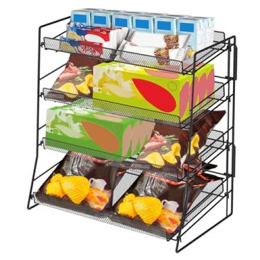 Imagem de Rack de exibição de doces, rack de lanche de 4 níveis compacto de aço carbono fácil de montar organizador de lanches de bancada para prateleira de mesa, cozinha e loja