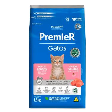 Imagem de Ração Premier Ambientes Internos Gatos Filhotes Pelos Longos Sabor Salmão 1,5kg