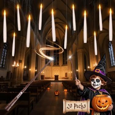Imagem de Decorações de Halloween velas flutuantes com varinha: 20 peças velas flutuantes sem chama com luzes LED quentes vela mágica operada por bateria para presentes de aniversário, decorações de festa de