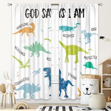 Imagem de Cinbloo Cortinas de dinossauro, 106 cm L x 150 cm A, bolso para varão, crianças, desenho fofo, dinossauro, versículos bíblicos engraçados, citações inspiradoras, impressas, arte, meninos, animais