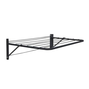 Imagem de Varal Retrátil Dobrável De Parede 69 ou 84 cm Para Apartamento Em Aço Carbono Pintura Anticorrosiva(Preto,69 Centímetros)