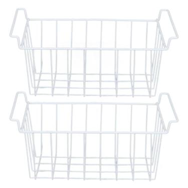 Imagem de Cesta de Arame para Freezer, Organizador Moderno de Armazenamento de Fazenda, Cesta de Armazenamento Flexível para Despensa, Prateleira, Cozinha, Armário, Banheiro (Branco)