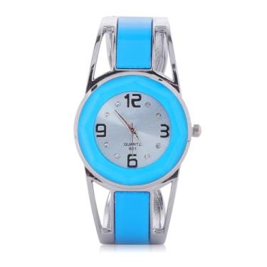 Imagem de ELEOPTION Pulseira feminina de quartzo com strass e mostrador redondo de aço inoxidável com caixa de relógio de pulso feminino