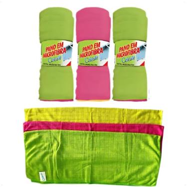 Imagem de Kit Pano de Chão Prato Limpeza 6 panos de chão Microfibra Super Absorvente Celeste (Rosa,Amarelo,Verde)