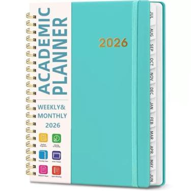 Imagem de Agenda de agenda semanal e mensal de capa dura, agenda diária para estudantes e professores, tamanho portátil de 21,6 x 16 cm, agenda diária com abas, caderno organizador universitário (verde)