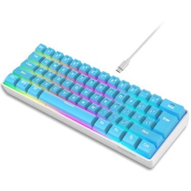 Imagem de Snpurdiri Teclado para jogos 60% com fio, teclado pequeno ultracompacto de 61 teclas RGB retroiluminado 60% para PC/Mac Gamer, digitador, viagens, fácil de transportar em viagem de negócios (azul)