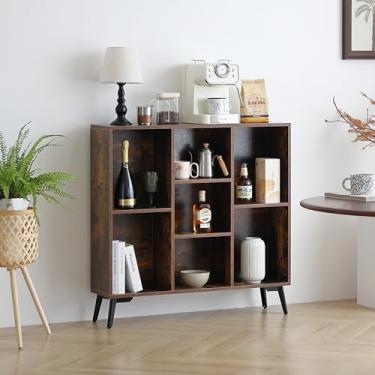 Imagem de Prateleira de armazenamento de 7 cubos, prateleira de livros de madeira, organizador de armazenamento aberto moderno, prateleira de armário de exibição, estantes de livros independentes para