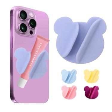 Imagem de Capa de telefone suporte de brilho labial, modelo 2025, suporte de batom em forma de urso, suporte de lábio autoadesivo adequado para iPhone e Android (roxo)