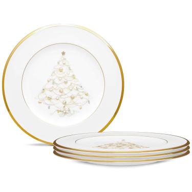 Imagem de Conjunto de Pratos para Decorar Sua Mesa de Natal com Elegância, 4un, Noritake 4780-501D, Branco com Detalhes em Dourado