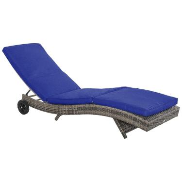 Imagem de Espreguiçadeira de Vime para Piscina, Rattan PE com Almofada, Encosto Ajustável em 5 Níveis e Rodas para Fácil Movimentação, Outsunny