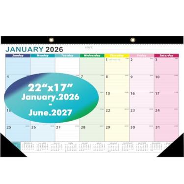 Imagem de Calendário de mesa 2026, grande, 55 x 43, capa de plástico transparente, calendário de mesa/parede para estudantes, professores e escolas (colorido)
