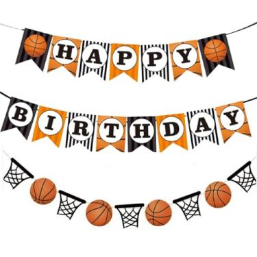Imagem de FBQ Faixa de basquete Happy Birthday Basketball Paper Garland Tema Esportivo Adolescentes Meninos Festa de Aniversário Dunk Sports Party Decorações Suprimentos