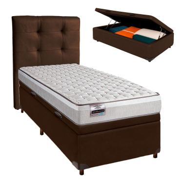 Imagem de Cama Box Bau + Colchão Solteiro Molas Ensacadas Hanover Inducol + Cabeceira Estofada