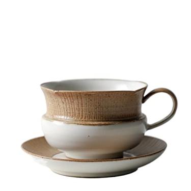 Imagem de GRFIT Caneca de cerâmica bruta xícara de café feita à mão xícara de chá da tarde simples arte criativa casal par xícara de café (tamanho: latão)