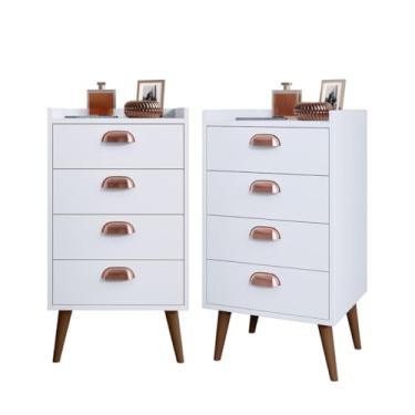 Imagem de Kit 2 Mesas De Cabeceira Retrô Organizadora Quarto Com 4 Gavetas Puxador Concha Mesa Lateral 70,5x37,5x33cm(BRANCO BRILHO)