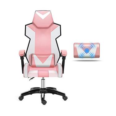 Imagem de Computador estilo corrida de couro PU com encosto alto escritório com suporte lombar reclinável ergonômico corrida escritório altura ajustável videogame s fied