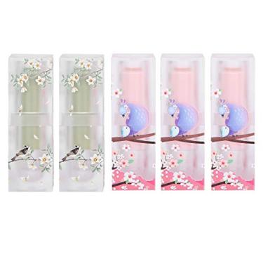 Imagem de Mbeysaq Título do produto: Tubos de batom personalizados DIY com fecho magnético - Design quadrado fosco em roxo claro (2 sh) e dourado (3 sh) com embalagem de algodão pérola (5 tubos no total) Pontos