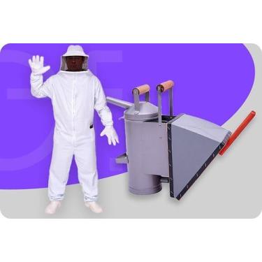 Imagem de Kit apicultura fumigador pintado macacão g - zatti