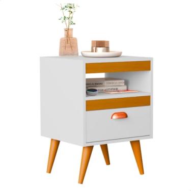Imagem de Kit 2 Mesa De Cabeceira Para Quarto Com Pés e Gaveta Com Nicho Criado Com 2 Unidades(Branco Ype)