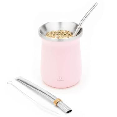 Imagem de BALIBETOV Kit de erva-mate - Inclui copo de erva mate e conjunto de bombilla - cuia de aço inoxidável e bomba - fácil de limpar e manter (rosa)