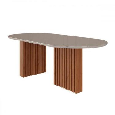 Imagem de Mesa de Madeira Ester com Vidro Cinamomo/Off White - Cimol, Bege