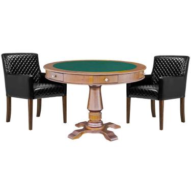 Imagem de Mesa de Jogos Carteado Victoria Tampo Reversível Amêndoa Kit 2 Cadeiras Liverpool PU Preto Matelassê