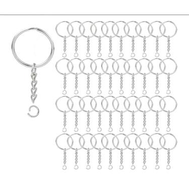 Imagem de Pacote com 50 porta-chaves com corrente e salto aberto, anéis redondos divididos de 2,5 cm a granel para fabricação de joias artesanais