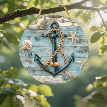 Imagem de Protetor solar de acrílico colorido, conchas de corda de âncora, decoração de parede de janela suspensa de 18 cm com design de estilo vitral impresso, ideia de presente e ornamento de jardim para uso