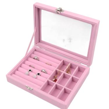 Imagem de Porta Joia Acrílico Com 3 Camadas Brinco Anel Compartimento caixa de armazenamento de jóias (1 camadas ROSA)