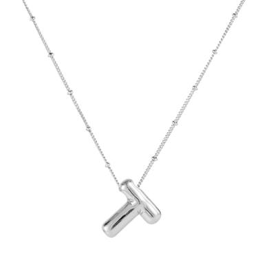 Imagem de Colar com letras, balão banhado a prata, personalizado, com pingente de alfabeto, colar inicial, joia de presente para mulheres (T)