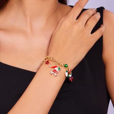 Imagem de Pulseiras de Natal para mulheres, joias de Natal com miçangas, pingentes de árvore de Natal, acessórios festivos, decorações de presentes de Natal, roupas