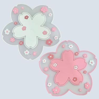Imagem de 2 peças de porta-copos de café Sakura, lindos tapetes antiderrapantes de PVC em flor de cerejeira para canecas e tigelas, jogo americano de bebida floral rosa para decoração de mesa (médio)