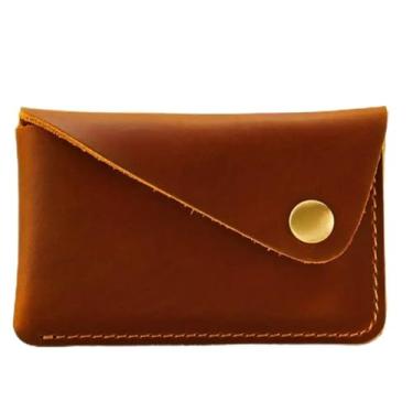 Imagem de Carteira elegante e simples conveniente porta-cartões de viagem retrô grande capacidade bolsa de armazenamento para homens e mulheres, Marrom, Porta-cartões retrô com botão de pressão