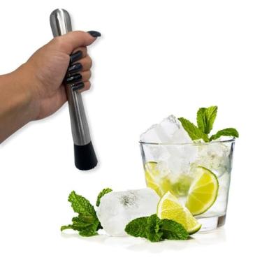 Imagem de Macerador Profissional para Drinks em Aço Inox, 20,5cm, Base Plástica Resistente, Socador para Caipirinha, Cozinha e Gelo