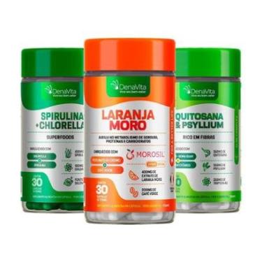 Imagem de Trio Fitness Denavita Extrato de Laranja Moro 3x1, Spirulina Com Chlorela 2x1 e Quitosana e Psyllium-Unissex