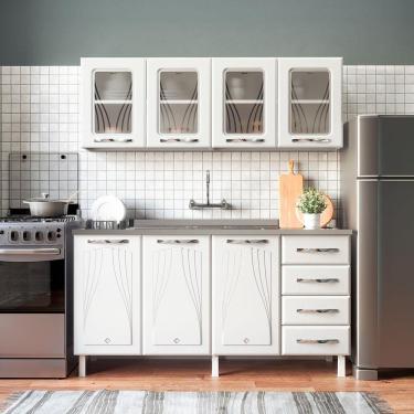 Imagem de Armário De Cozinha De Aço Star 2 Peças Com Vidro E Balcão Para Pia - Branco Branco