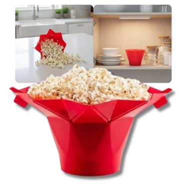 Imagem de Pipoqueira de Silicone Retrátil para Micro-ondas, Vermelha, 16x11x10cm, Preparo Sem Óleo, Dobrável, Material Premium