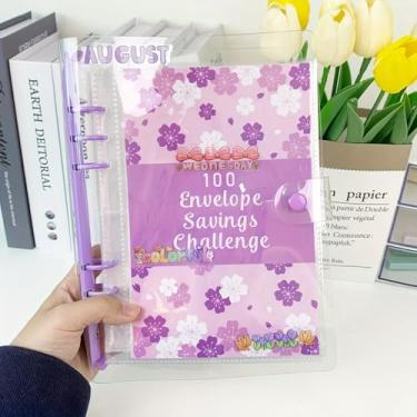 Imagem de Fichário com 100 envelopes para economia de dinheiro, 100 bolsos, pré-numerado, roxo