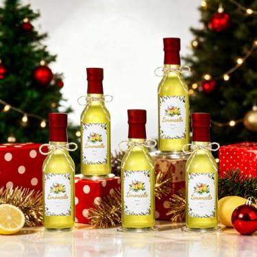 Imagem de Sieral Pacote com 12 garrafas de vidro Limoncello de Natal garrafas de cerveja transparentes de 142 g com adesivos de etiqueta e funil, garrafas de vinho de vidro de Natal para Limoncello presentes de